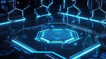 Cyber security concept with closed padlock on hexagons background 3D rendering photo