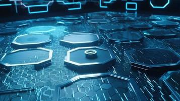 Cyber security concept with closed padlock on hexagons background 3D rendering photo