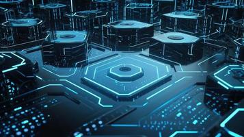 Cyber security concept with closed padlock on hexagons background 3D rendering photo