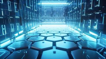 Cyber security concept with closed padlock on hexagons background 3D rendering photo