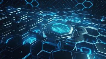 Cyber security concept with closed padlock on hexagons background 3D rendering photo