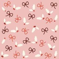 Cute christmas holidays seamless vector pattern background illustration with mistletoe and ribbon