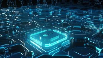 Cyber security concept with closed padlock on hexagons background 3D rendering photo