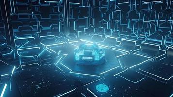 Cyber security concept with closed padlock on hexagons background 3D rendering photo