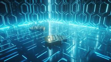 Cyber security concept with closed padlock on hexagons background 3D rendering photo
