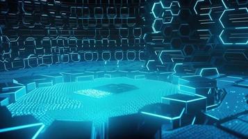 Cyber security concept with closed padlock on hexagons background 3D rendering photo