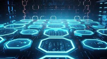 Cyber security concept with closed padlock on hexagons background 3D rendering photo