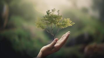 artístico manos abrazo de la naturaleza belleza participación árbol terminado borroso antecedentes foto