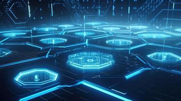 Cyber security concept with closed padlock on hexagons background 3D rendering photo