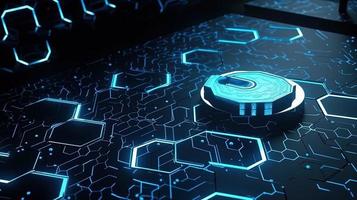 Cyber security concept with closed padlock on hexagons background 3D rendering photo