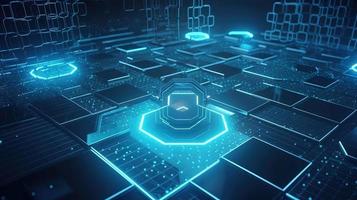 Cyber security concept with closed padlock on hexagons background 3D rendering photo