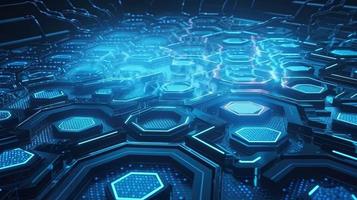 Cyber security concept with closed padlock on hexagons background 3D rendering photo