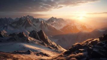 Sunset in the mountains. Sunrise in the mountains. Beautiful winter landscape,Mountain landscape at sunset. Panoramic view of the mountains photo