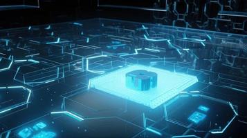 Cyber security concept with closed padlock on hexagons background 3D rendering photo