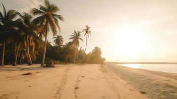 tropical paraíso o Coco palma playa o blanco arena laguna foto