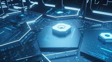 Cyber security concept with closed padlock on hexagons background 3D rendering photo