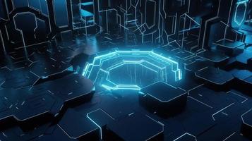 Cyber security concept with closed padlock on hexagons background 3D rendering photo