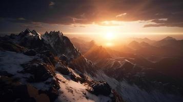 Sunset in the mountains. Sunrise in the mountains. Beautiful winter landscape,Mountain landscape at sunset. Panoramic view of the mountains photo