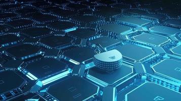 Cyber security concept with closed padlock on hexagons background 3D rendering photo