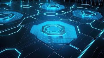 Cyber security concept with closed padlock on hexagons background 3D rendering photo