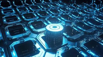 Cyber security concept with closed padlock on hexagons background 3D rendering photo