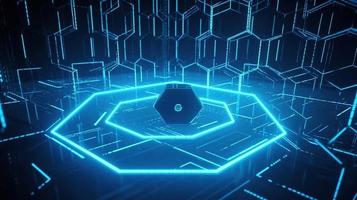 Cyber security concept with closed padlock on hexagons background 3D rendering photo