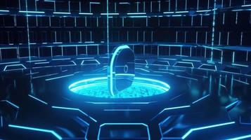 Cyber security concept with closed padlock on hexagons background 3D rendering photo
