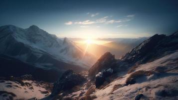 Sunset in the mountains. Sunrise in the mountains. Beautiful winter landscape,Mountain landscape at sunset. Panoramic view of the mountains photo