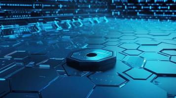 Cyber security concept with closed padlock on hexagons background 3D rendering photo