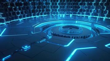Cyber security concept with closed padlock on hexagons background 3D rendering photo