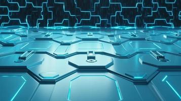 Cyber security concept with closed padlock on hexagons background 3D rendering photo