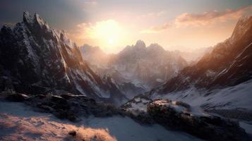 Sunset in the mountains. Sunrise in the mountains. Beautiful winter landscape,Mountain landscape at sunset. Panoramic view of the mountains photo