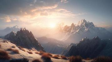 Sunset in the mountains. Sunrise in the mountains. Beautiful winter landscape,Mountain landscape at sunset. Panoramic view of the mountains photo