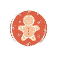 Cute gingerbread and snowflakes icon vector, illustration on circle with brush texture, for social media story and highlights vector