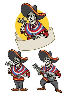 cartoon of skull mexican set