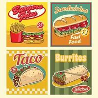 rápido comida diseño en retro estilo conjunto vector