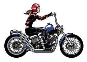 women riding chopper motorcycle vector