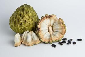 sugar apple srikaya with black spots, isolated on a white background, sugar apple fruit tastes sweet, grows in the tropics, can be eaten directly when it is ripe or can be processed first. photo