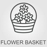 Basket with flowers icon. For your design, logo. Vector illustration.