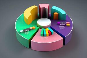 Big data analytics report. Infographic with graph and chart on abstract background. Distribution of data by business categories. Created with photo