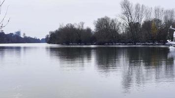 A Boat is Passing in River in Frankfurt Germany video