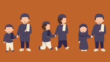 Illustration of father going to mosque with his kid vector