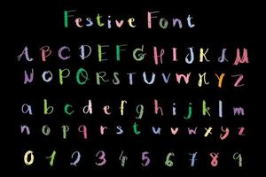 A-Z alphabet letters and 0-9 numbers festive a d funny font vector and illustration