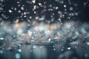 un hermosa Navidad antecedentes con estrellas y copos de nieve y suave bokeh luces creado con generativo ai tecnología. foto