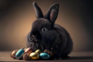 Black Easter bunny and colored Easter eggs. illustration. photo