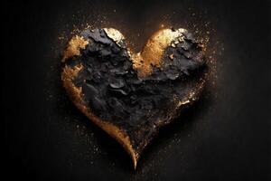 Heart shape, made of charcoal and gold particles. illustration. photo