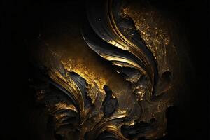 An abstraction of black volcanic magma and liquid gold. illustration. photo