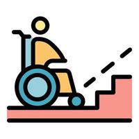 silla de ruedas cerca escalera icono vector plano
