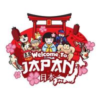 saludo Bienvenido a Japón con linda estilo dibujos animados vector