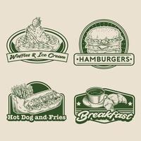 retro hand fast food badge set vector